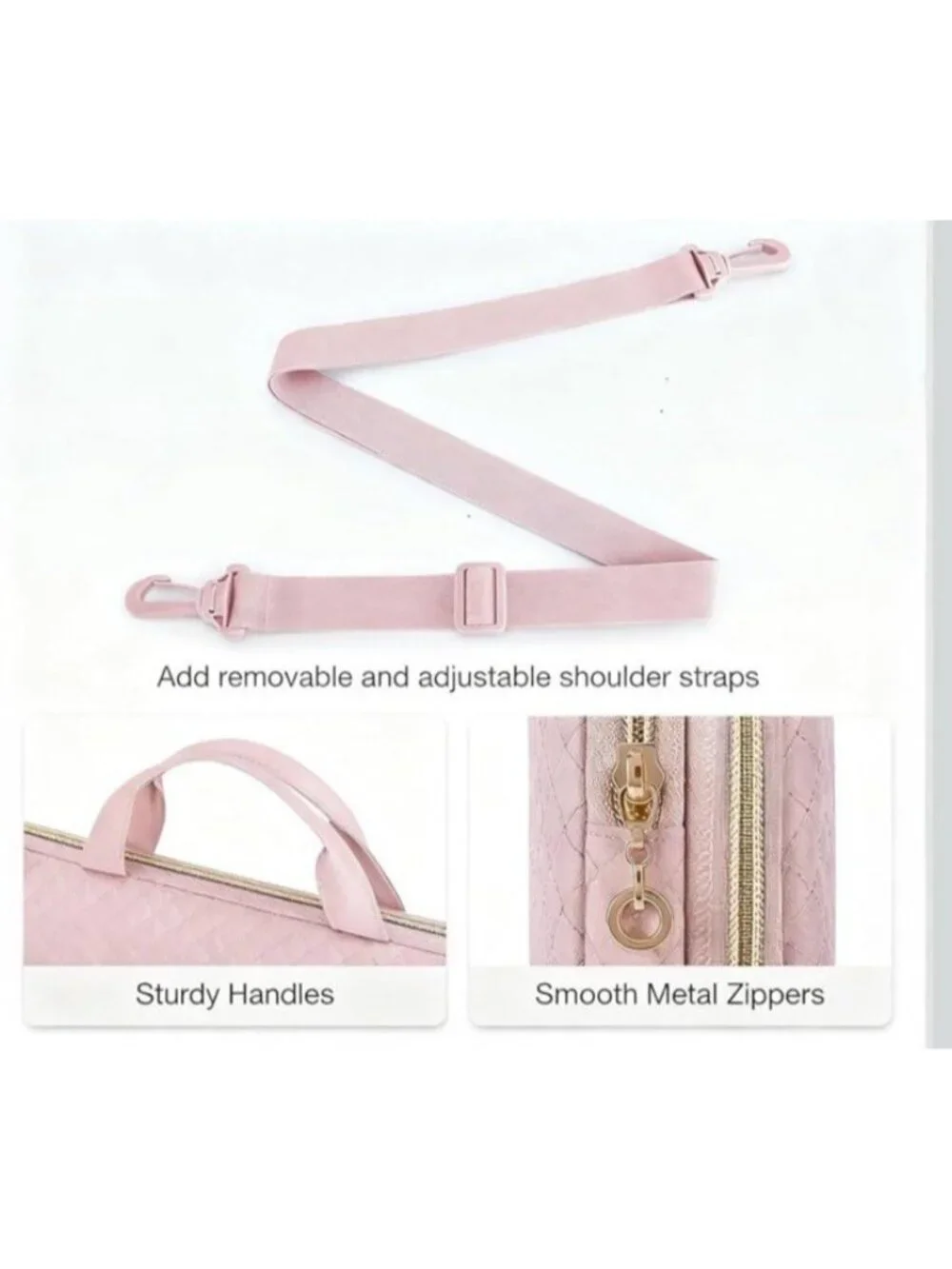 BAGSMART 15.6 Inch Laptop Case Sleeve Pale Pink Shoulder Strap Quilted Bag NWT